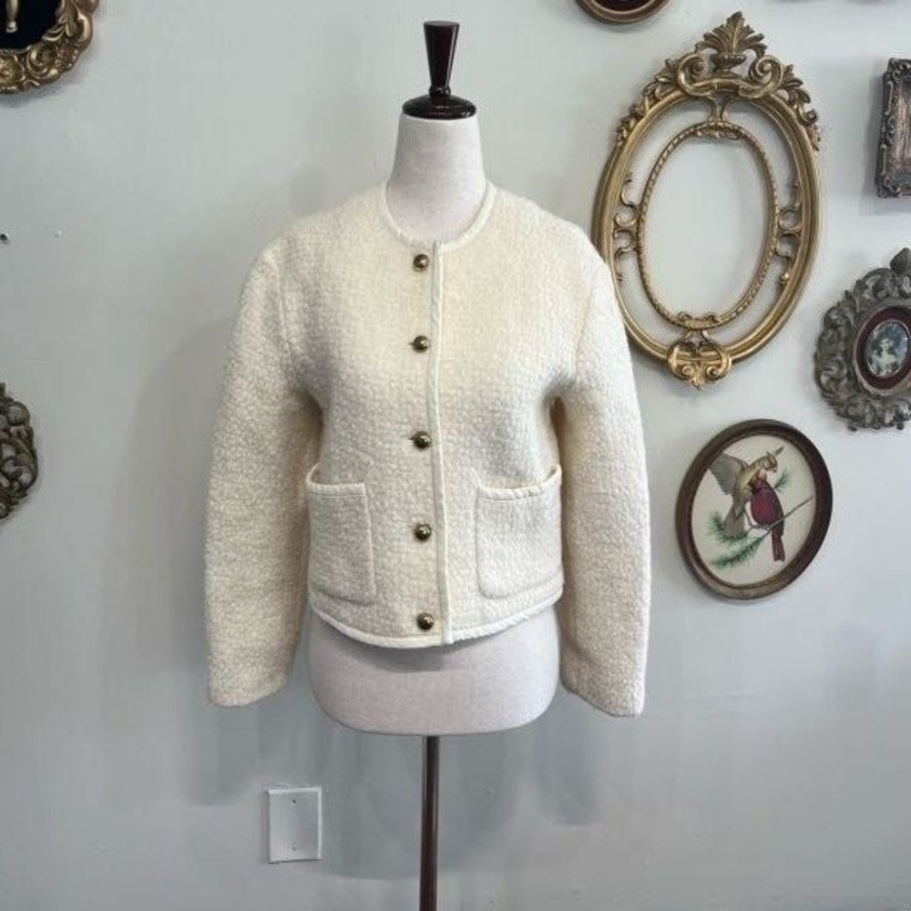 CAARA Cream Wool Blend Sherpa Button Front Jacket Size XS